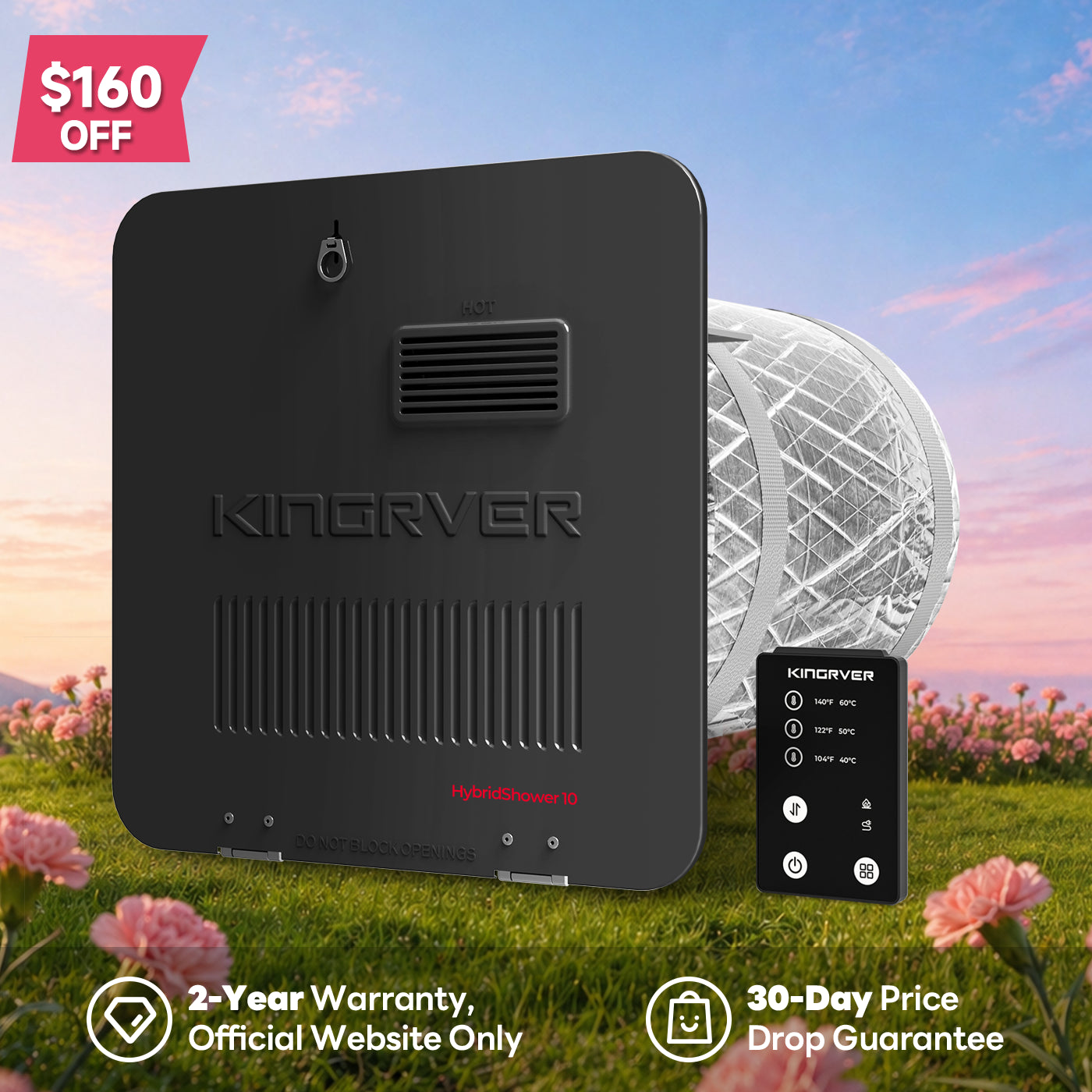 KINGRVER 10 Gallon RV Water Heater | HyBridShower 10 | 1440 W Electric Dual Fuel | 12000 BTU Propane Hot Water Heater | Bulit-in Magnesium Anode Rod