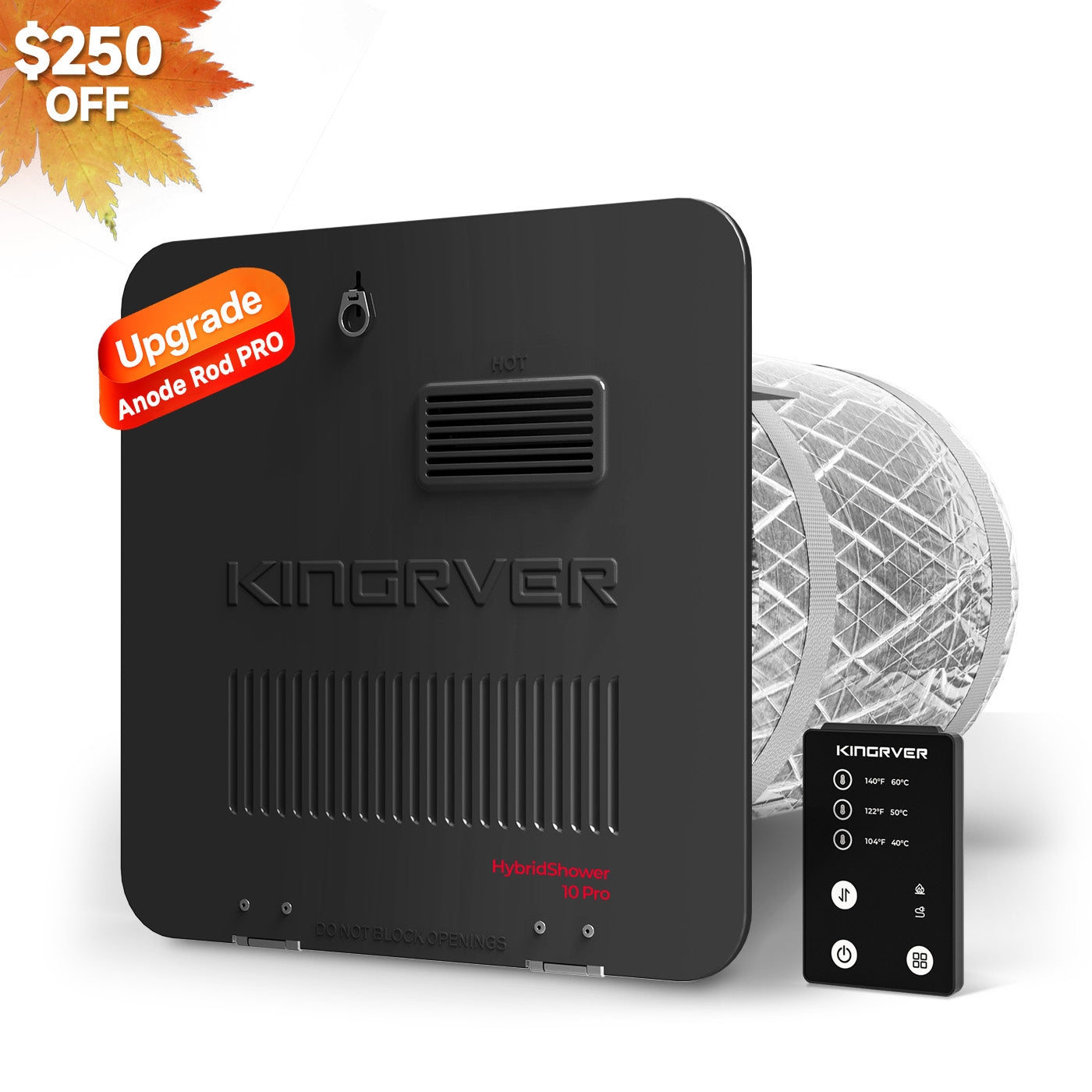 KINGRVER 10 Gallon RV Water Heater | HyBridShower 10 Pro | 1440 W Electric Dual Fuel | 12000 BTU Propane Hot Water Heater | Bulit-in Powered Anode Rod