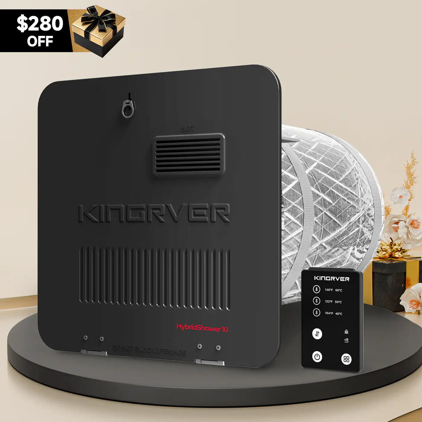 KINGRVER 10 Gallon RV Water Heater | HyBridShower 10 | 1440 W Electric Dual Fuel | 12000 BTU Propane Hot Water Heater | Bulit-in Magnesium Anode Rod