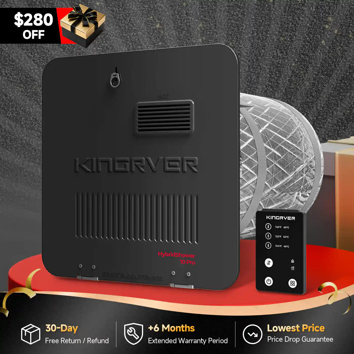 KINGRVER 10 Gallon RV Water Heater | HyBridShower 10 | 1440 W Electric Dual Fuel | 12000 BTU Propane Hot Water Heater | Bulit-in Magnesium Anode Rod