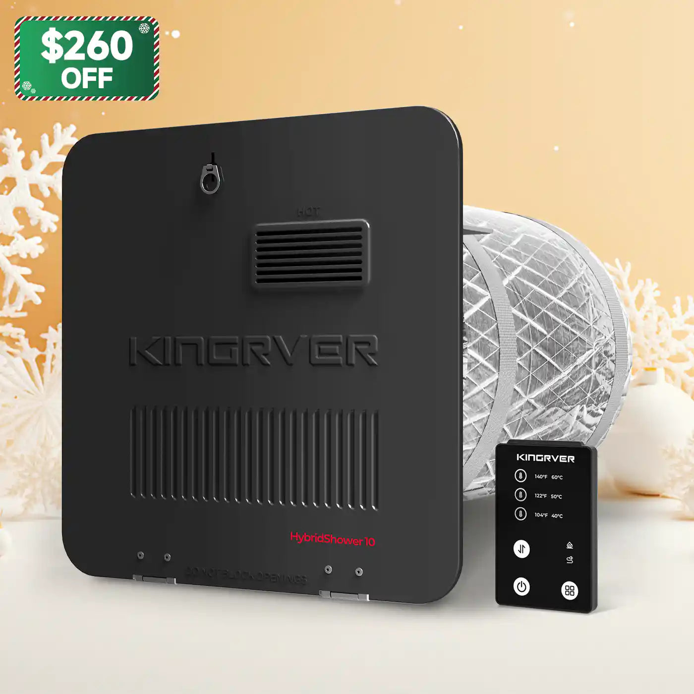 KINGRVER 10 Gallon RV Water Heater | HyBridShower 10 | 1440 W Electric Dual Fuel | 12000 BTU Propane Hot Water Heater | Bulit-in Magnesium Anode Rod