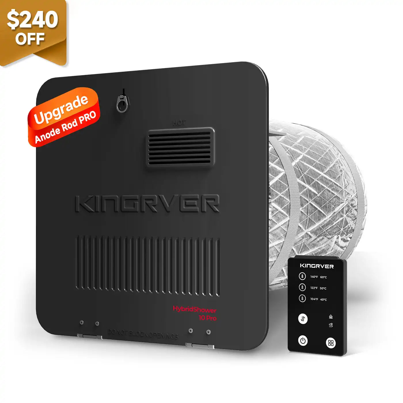 KINGRVER 10 Gallon RV Water Heater | HyBridShower 10 Pro | 1440 W Electric Dual Fuel | 12000 BTU Propane Hot Water Heater | Bulit-in Powered Anode Rod