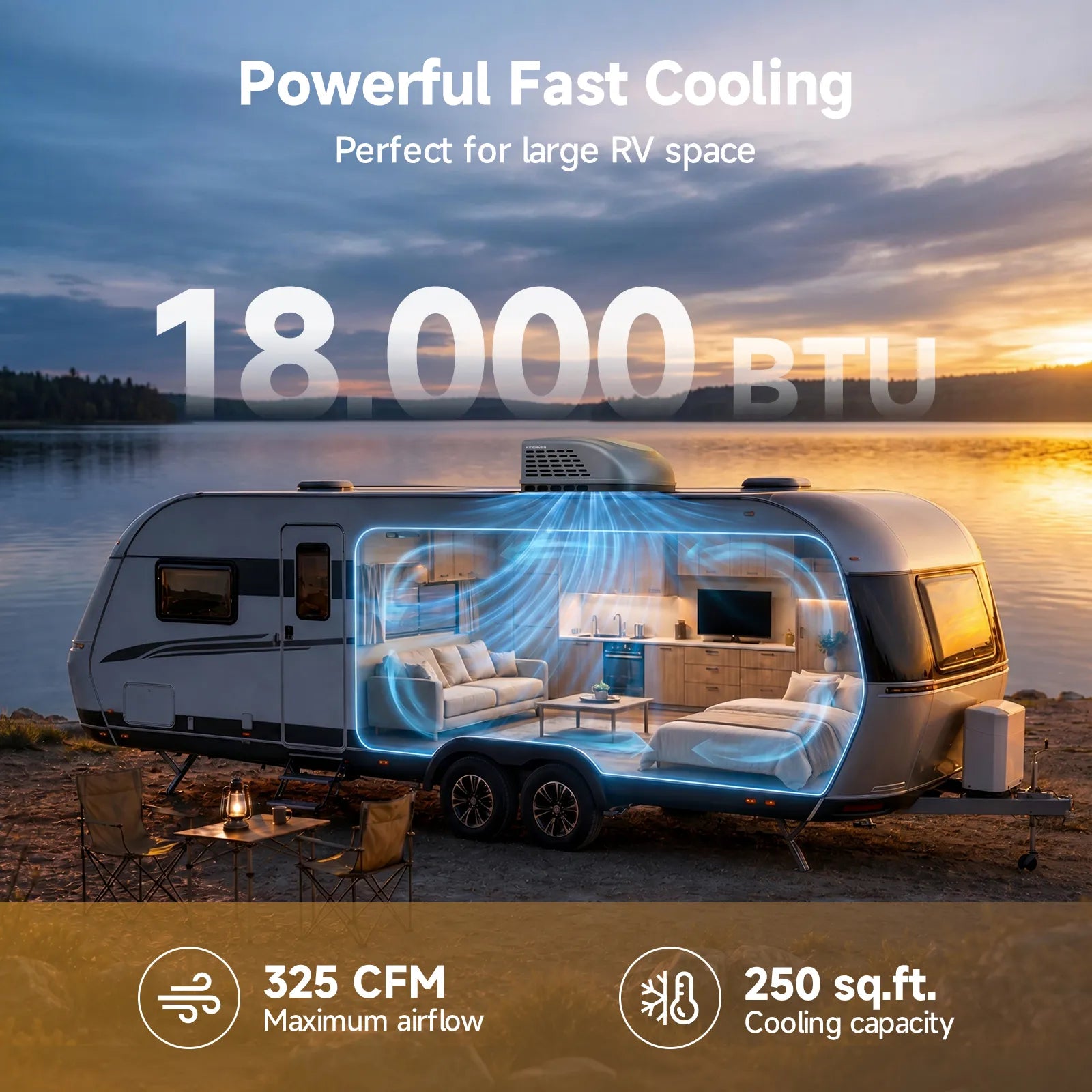 KingRver 18,000 BTU RV Rooftop Air Conditioner, Fast Cool | Ducted & Non-Ducted Compatible