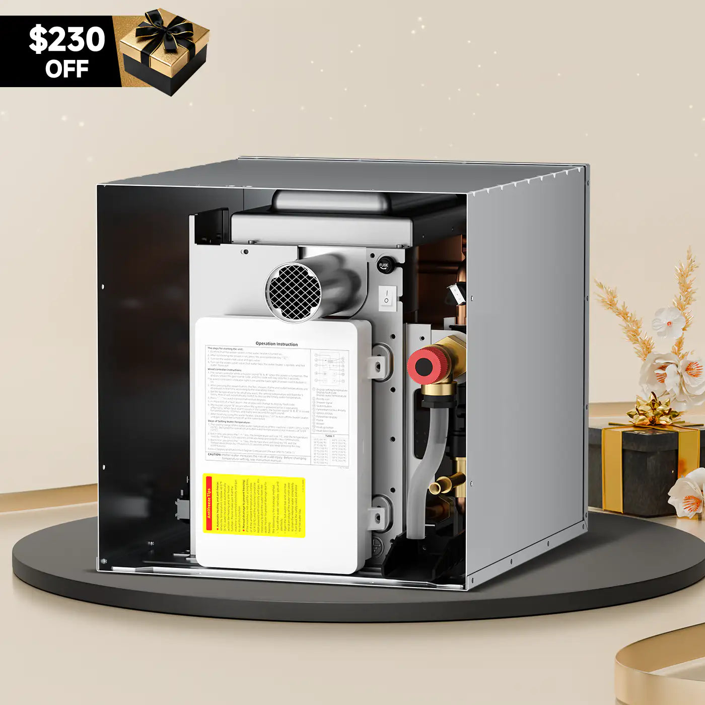 KINGRVER RV Tankless Water Heater 65,000 BTU without Door, Propane Gas, DC 12V