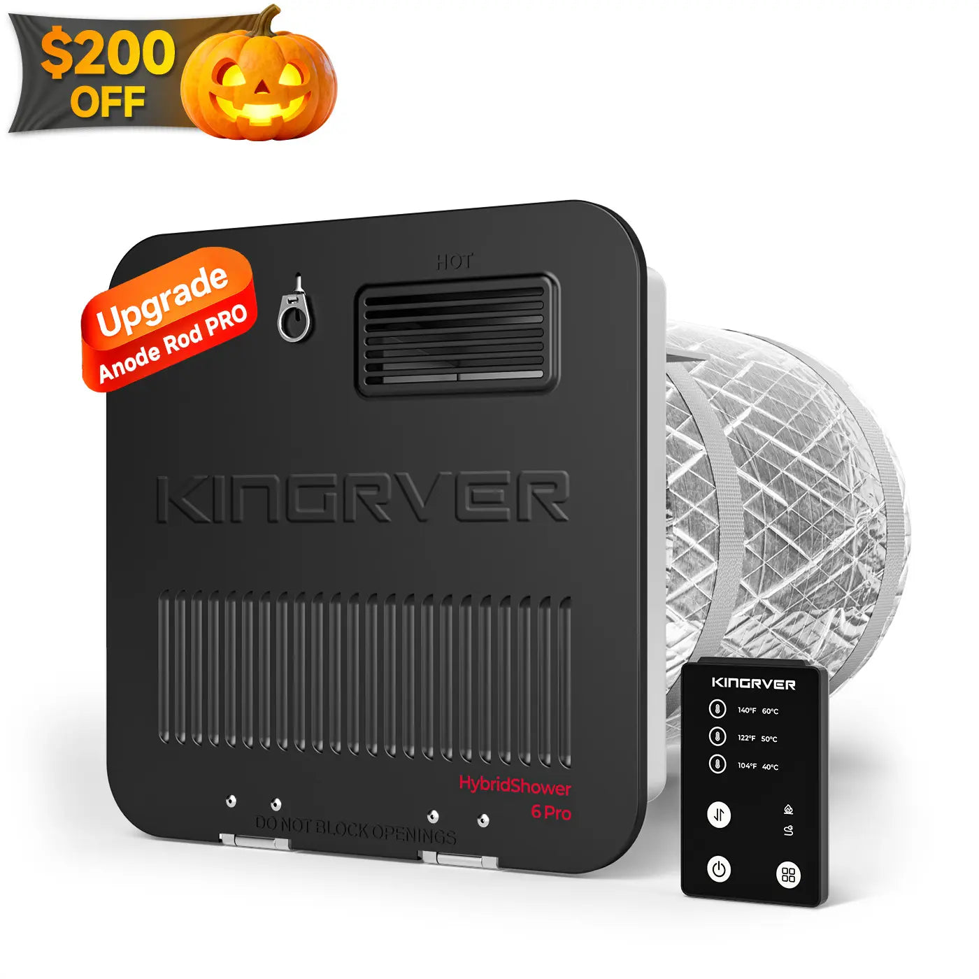 KINGRVER 6 Gallon RV Tank Water Heater | HybridShower 6 Pro – RV Gas and Electric Water Heater with Built-in Powered Anode Rod