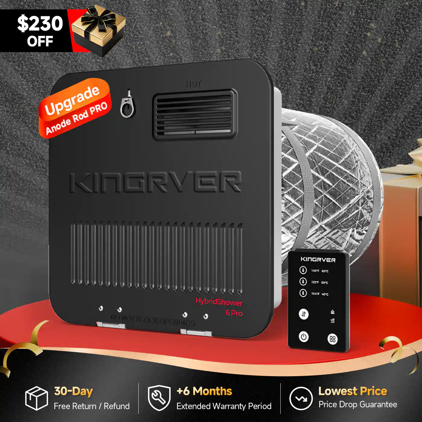 KINGRVER 6 Gallon RV Tank Water Heater | HybridShower 6 Pro – RV Gas and Electric Water Heater with Built-in Powered Anode Rod