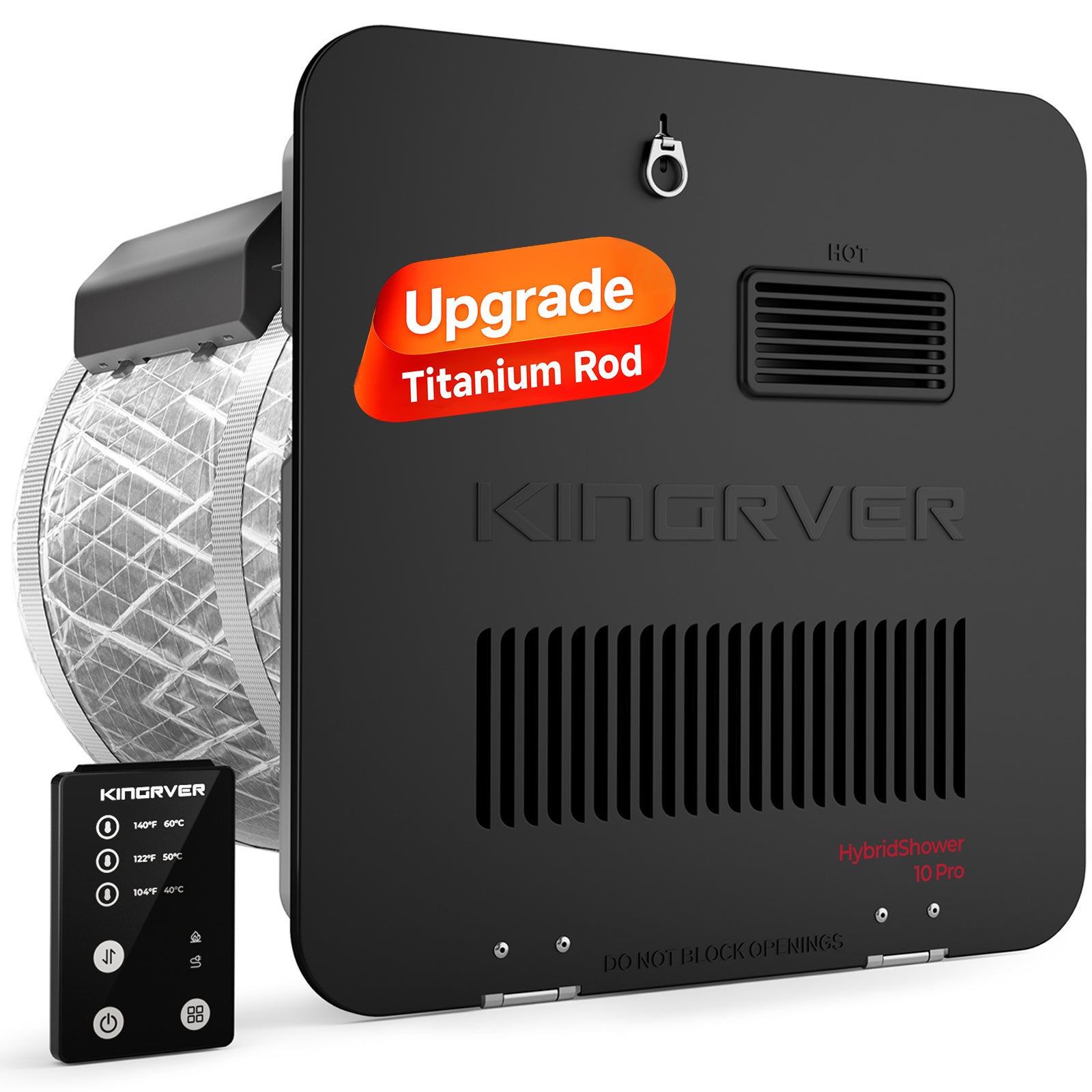 KINGRVER 10 Gallon RV Water Heater | HyBridShower 10 Pro | 1440 W Electric Dual Fuel | 12000 BTU Propane Hot Water Heater | Bulit-in Powered Anode Rod