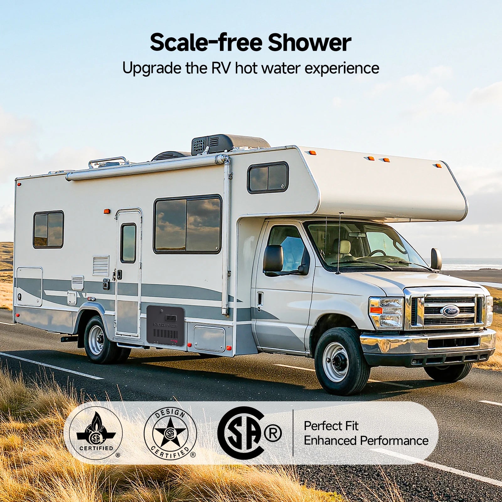 KINGRVER 10 Gallon RV Water Heater | HyBridShower 10 Pro | 1440 W Electric Dual Fuel | 12000 BTU Propane Hot Water Heater | Bulit-in Powered Anode Rod