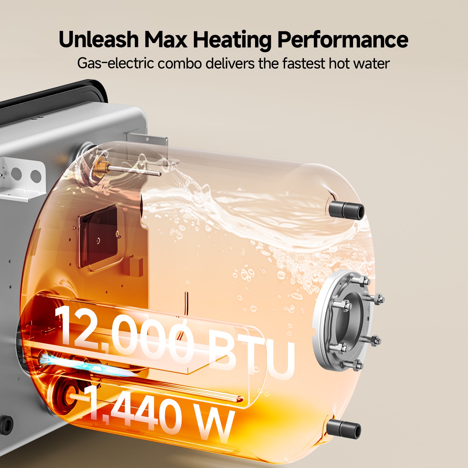 KINGRVER 10 Gallon RV Water Heater | HyBridShower 10 Pro | 1440 W Electric Dual Fuel | 12000 BTU Propane Hot Water Heater | Bulit-in Powered Anode Rod