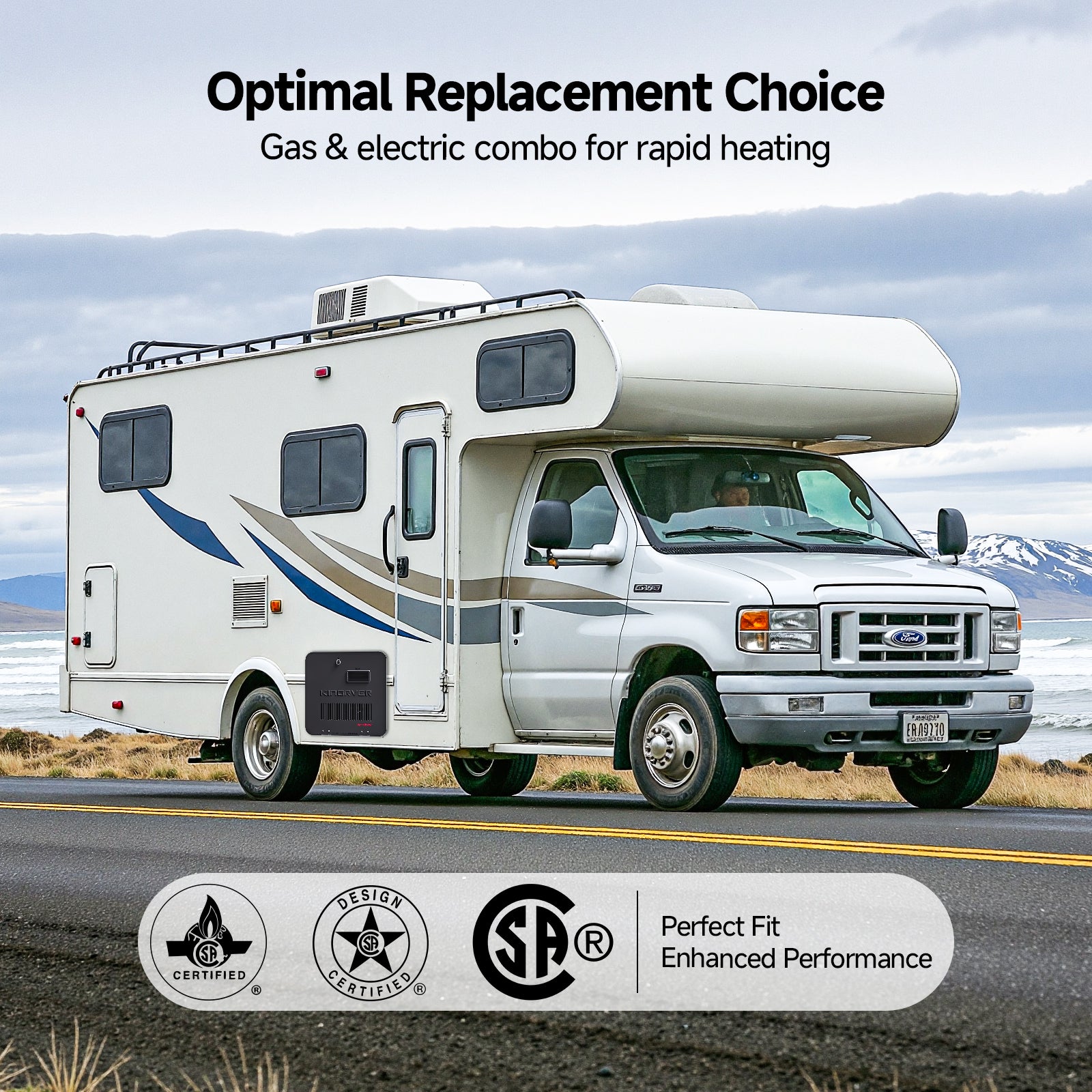 KINGRVER 10 Gallon RV Water Heater | HyBridShower 10 | 1440 W Electric Dual Fuel | 12000 BTU Propane Hot Water Heater | Bulit-in Magnesium Anode Rod