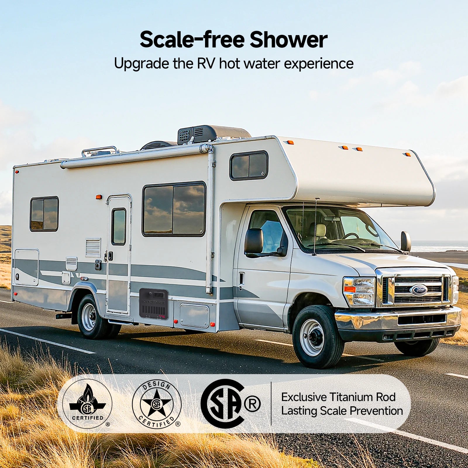 KINGRVER 6 Gallon RV Tank Water Heater | HybridShower 6 Pro – RV Gas and Electric Water Heater with Built-in Powered Anode Rod