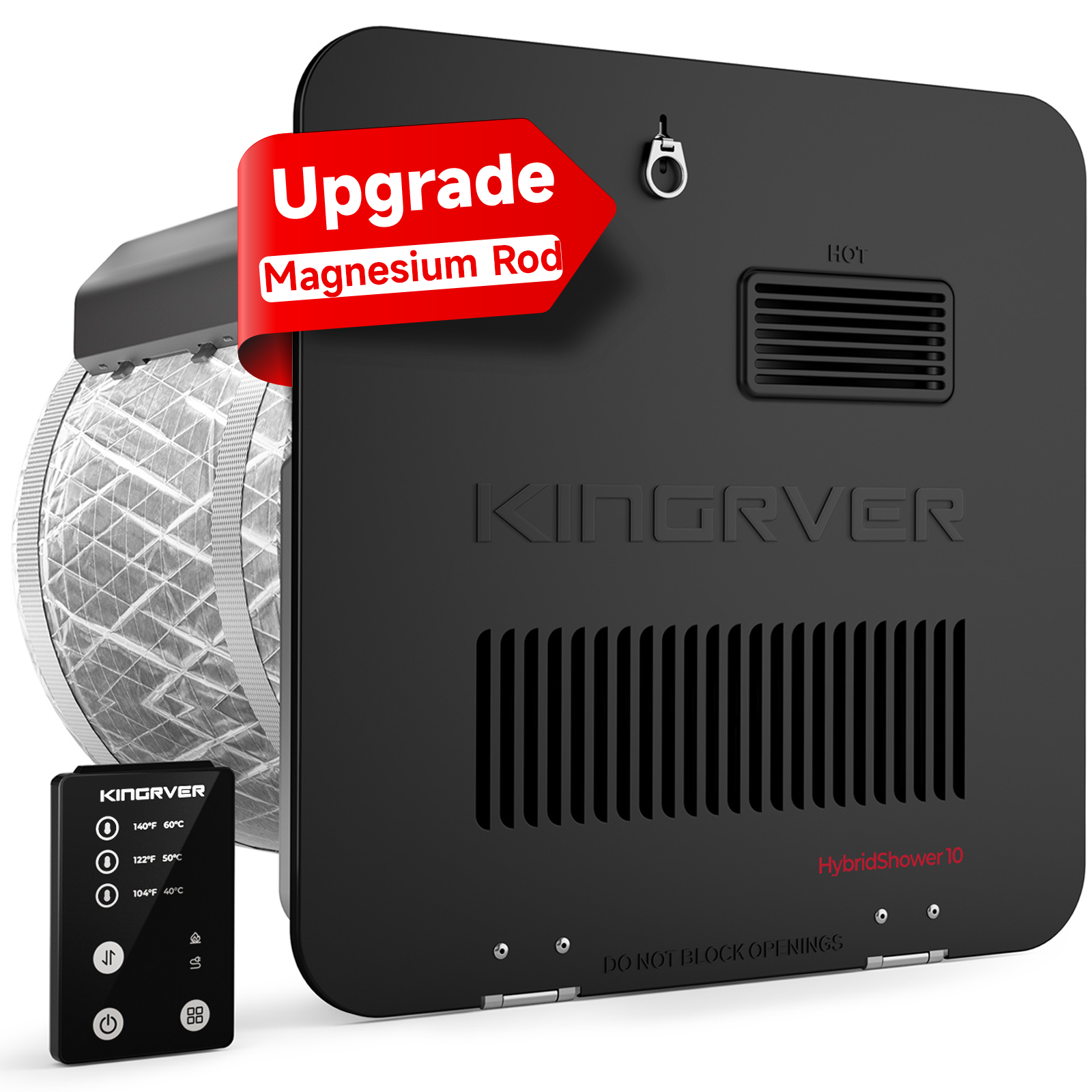 KINGRVER 10 Gallon RV Water Heater | HyBridShower 10 | 1440 W Electric Dual Fuel | 12000 BTU Propane Hot Water Heater | Bulit-in Magnesium Anode Rod