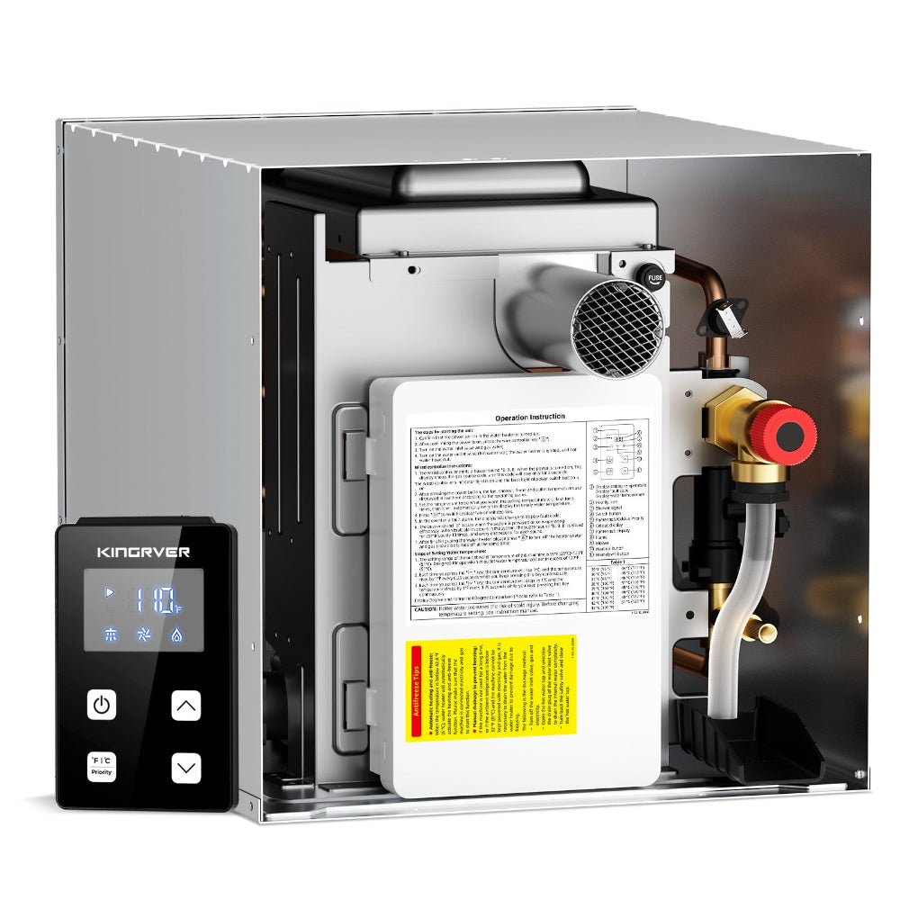 KINGRVER RV Tankless Water Heater 65,000 BTU without Door, Propane Gas, DC 12V