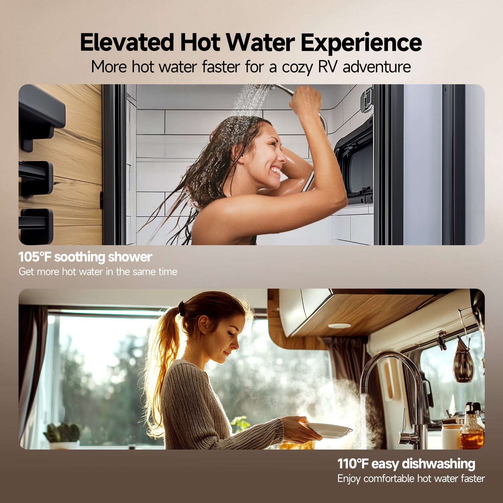 KINGRVER RV Tankless Water Heater 65,000 BTU without Door, Propane Gas, DC 12V