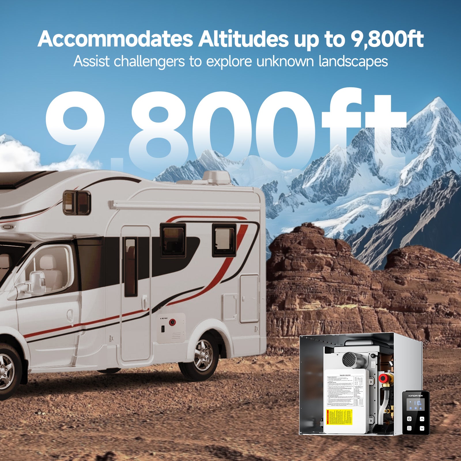 KINGRVER RV Tankless Water Heater 65,000 BTU without Door, Propane Gas, DC 12V