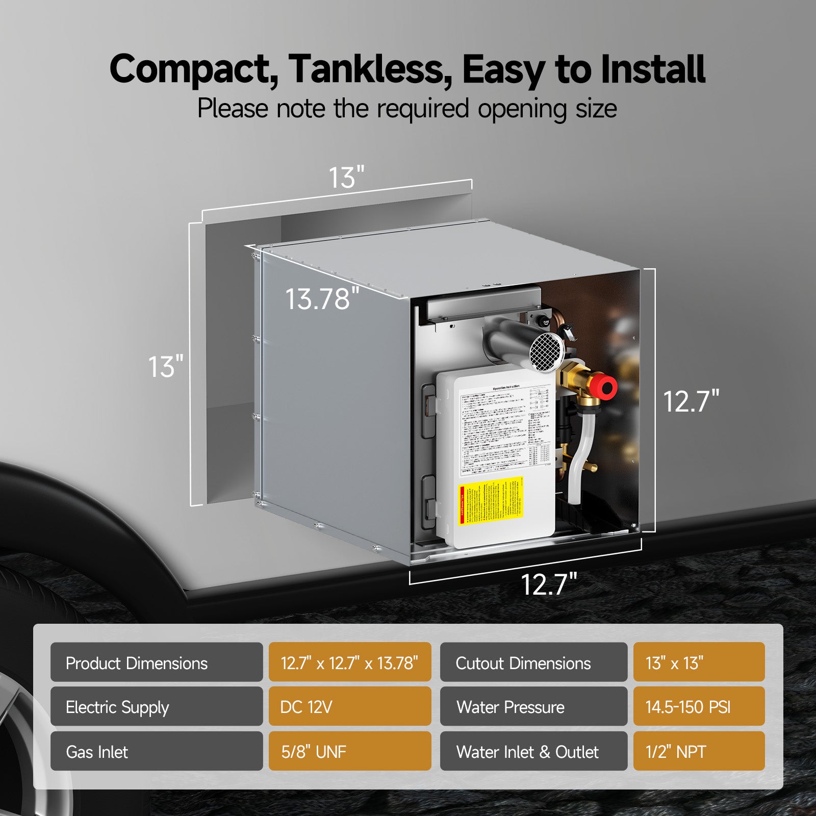 KINGRVER RV Tankless Water Heater 65,000 BTU without Door, Propane Gas, DC 12V