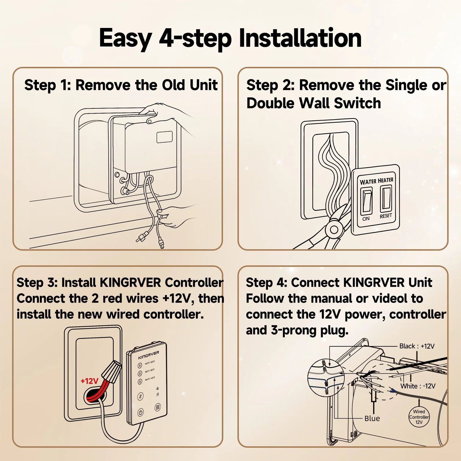KINGRVER 6 Gallon RV Hybrid Tank Water Heater, Electric & Gas Heating Options, Porcelain Lined Steel Tank with Direct Spark Ignition (DSI)