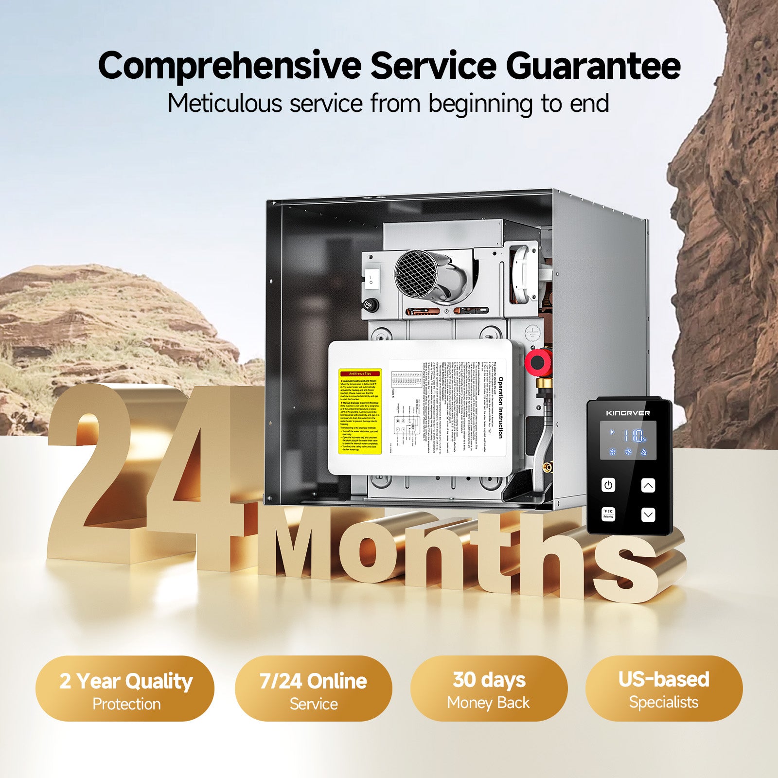 KINGRVER RV Tankless Water Heater 48000btu without Door, Propane Gas, DC 12V