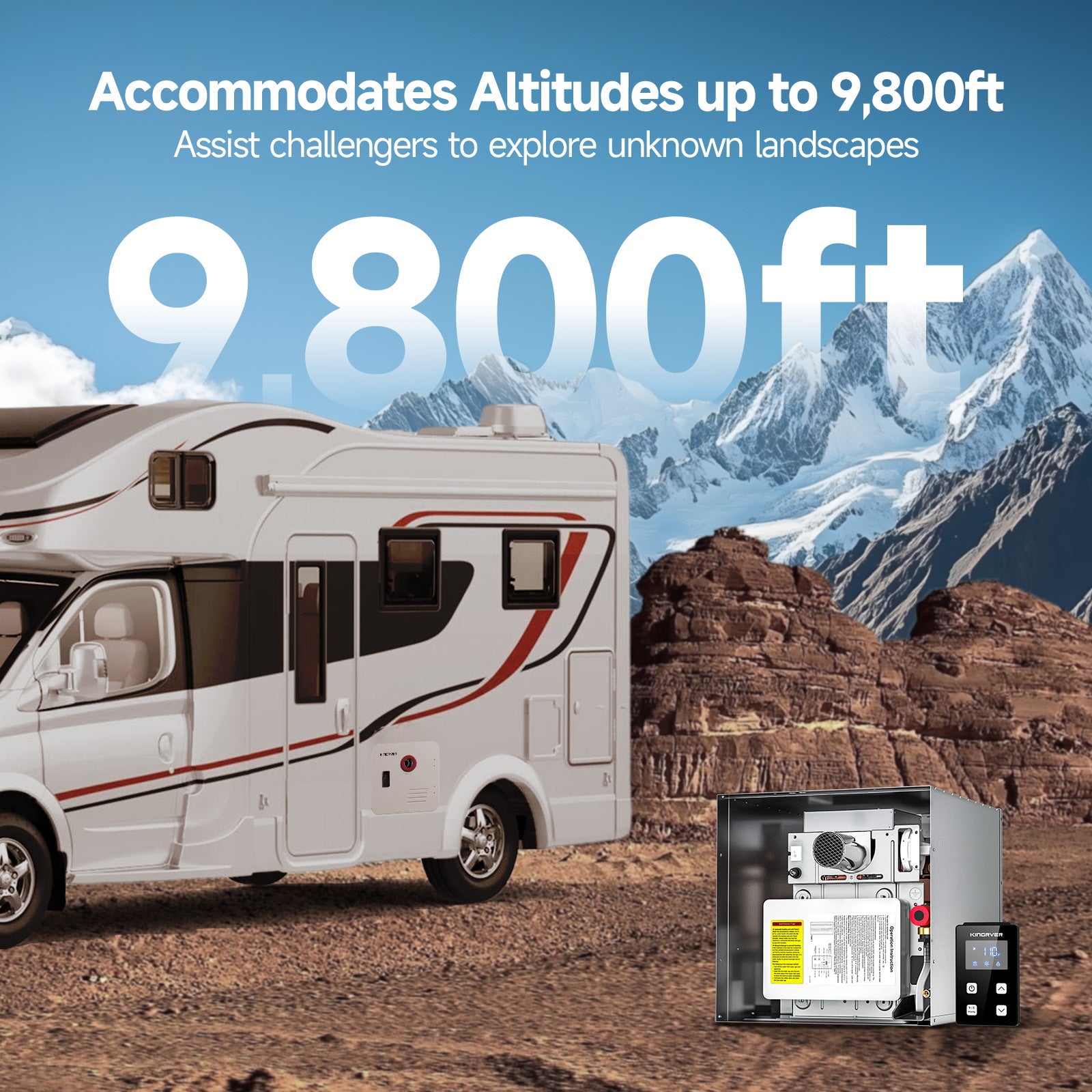 KINGRVER RV Tankless Water Heater 48000btu without Door, Propane Gas, DC 12V