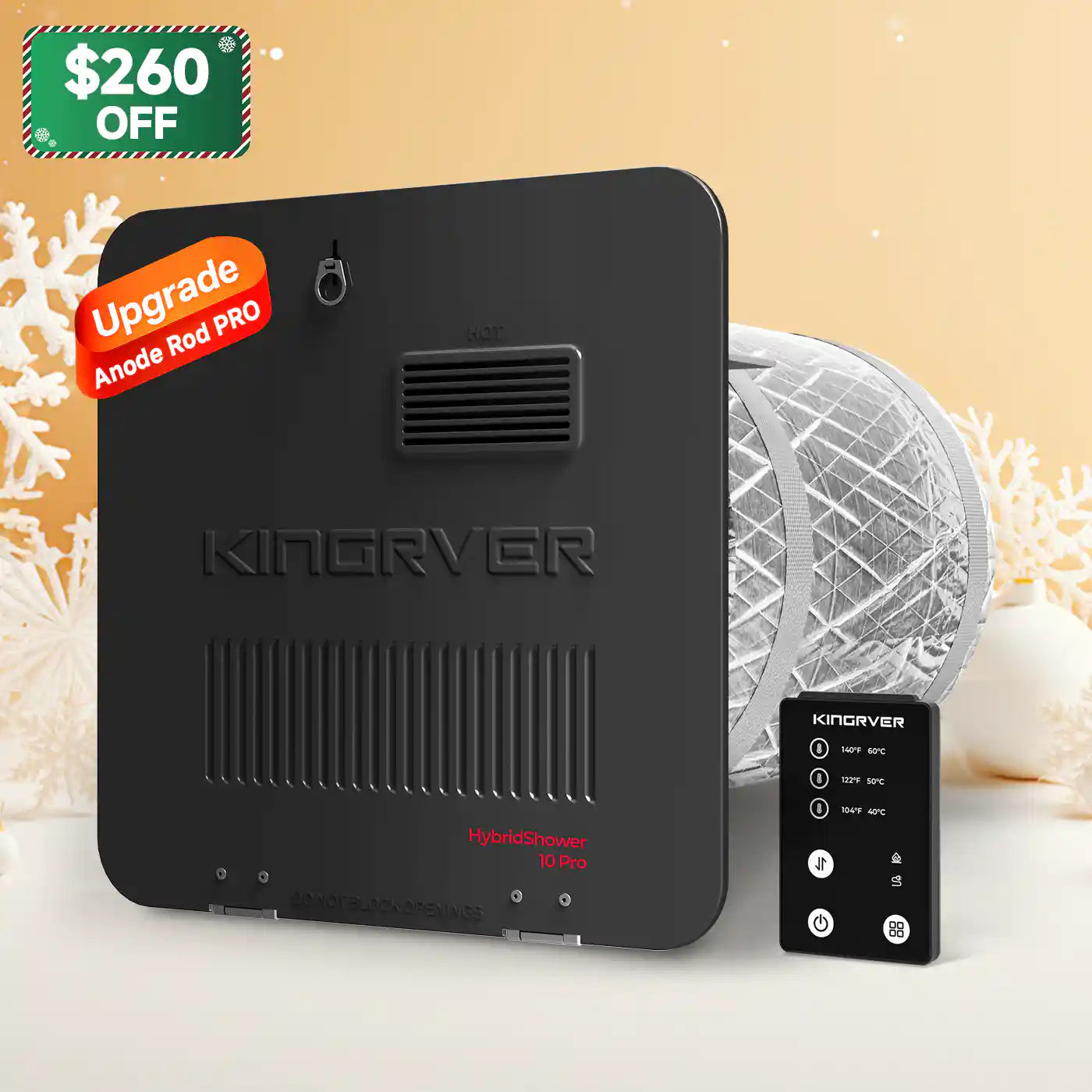 KINGRVER 10 Gallon RV Water Heater | HyBridShower 10 Pro | 1440 W Electric Dual Fuel | 12000 BTU Propane Hot Water Heater | Bulit-in Powered Anode Rod