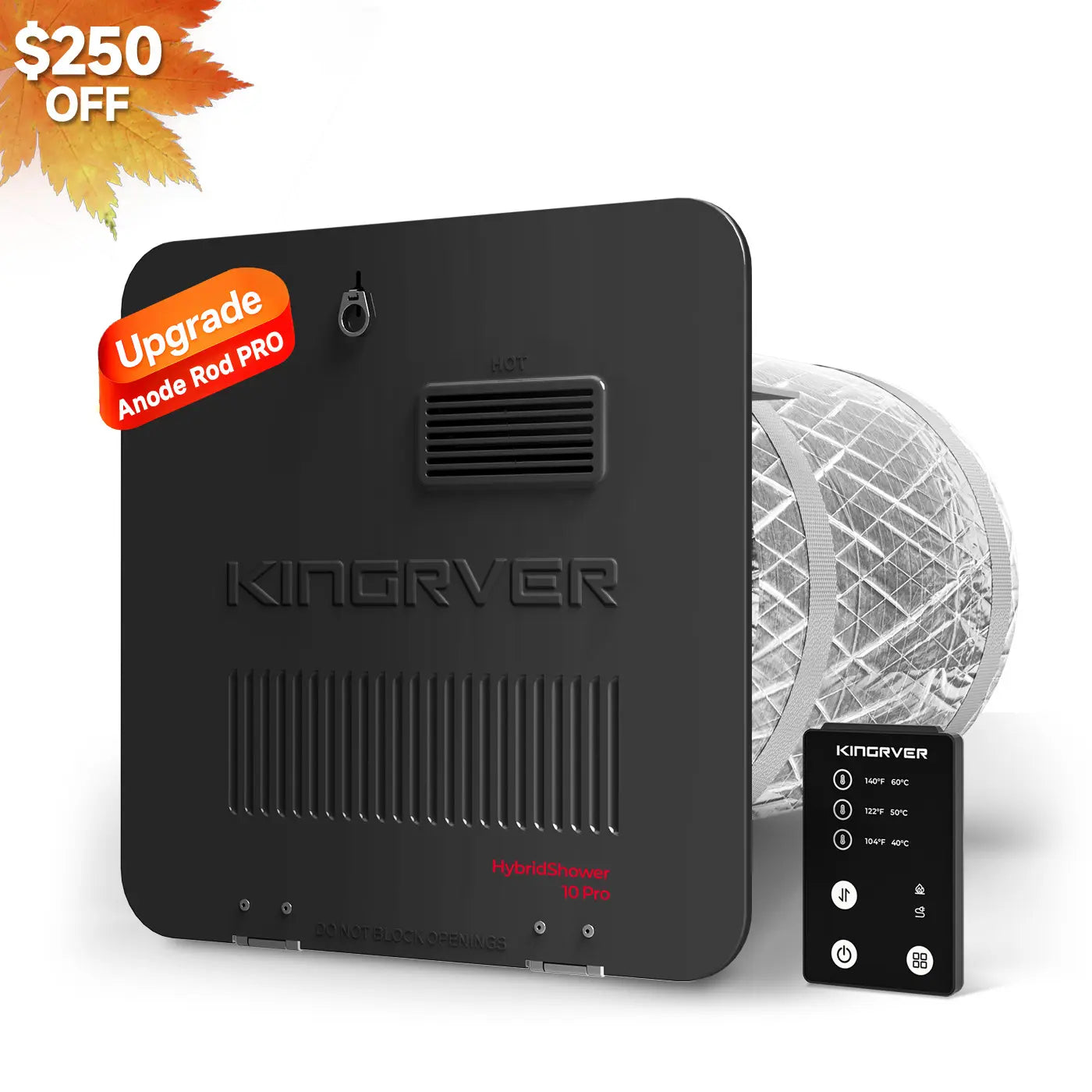 KINGRVER 10 Gallon RV Water Heater | HyBridShower 10 Pro | 1440 W Electric Dual Fuel | 12000 BTU Propane Hot Water Heater | Bulit-in Powered Anode Rod