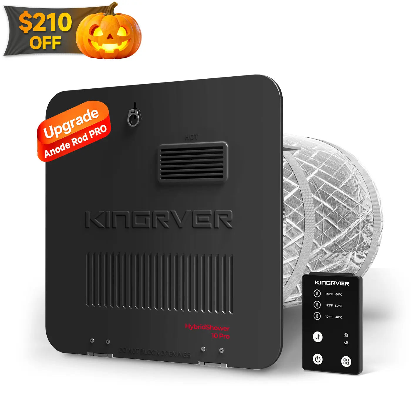 KINGRVER 10 Gallon RV Water Heater | HyBridShower 10 Pro | 1440 W Electric Dual Fuel | 12000 BTU Propane Hot Water Heater | Bulit-in Powered Anode Rod