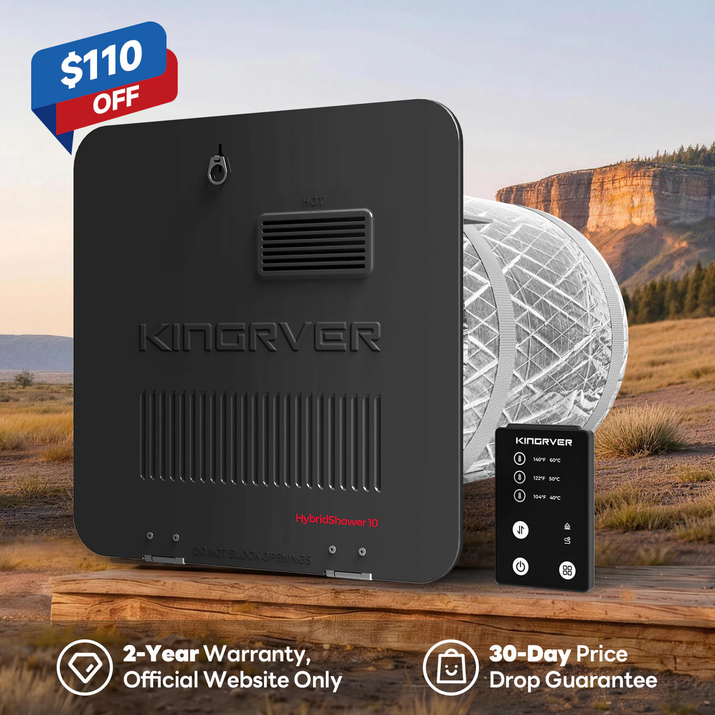 KINGRVER 10 Gallon RV Water Heater | HyBridShower 10 | 1440 W Electric Dual Fuel | 12000 BTU Propane Hot Water Heater | Bulit-in Magnesium Anode Rod