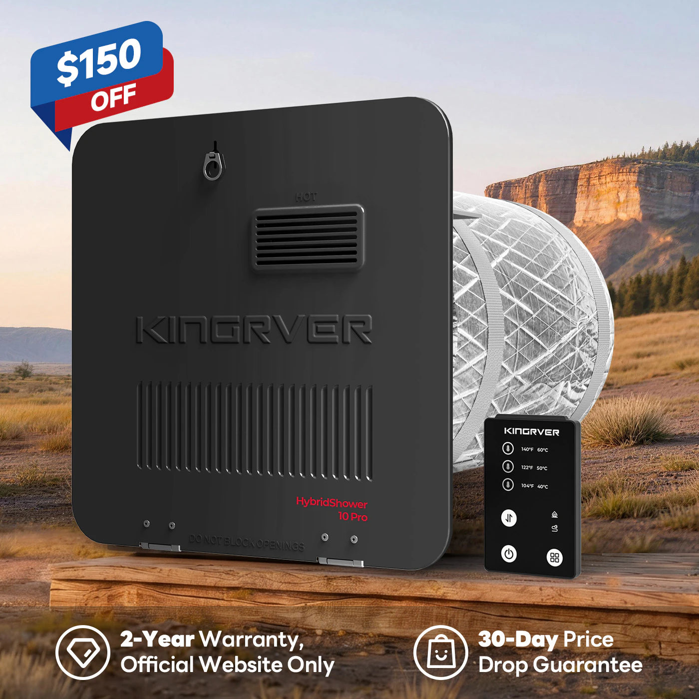 KINGRVER 10 Gallon RV Water Heater | HyBridShower 10 Pro | 1440 W Electric Dual Fuel | 12000 BTU Propane Hot Water Heater | Bulit-in Powered Anode Rod