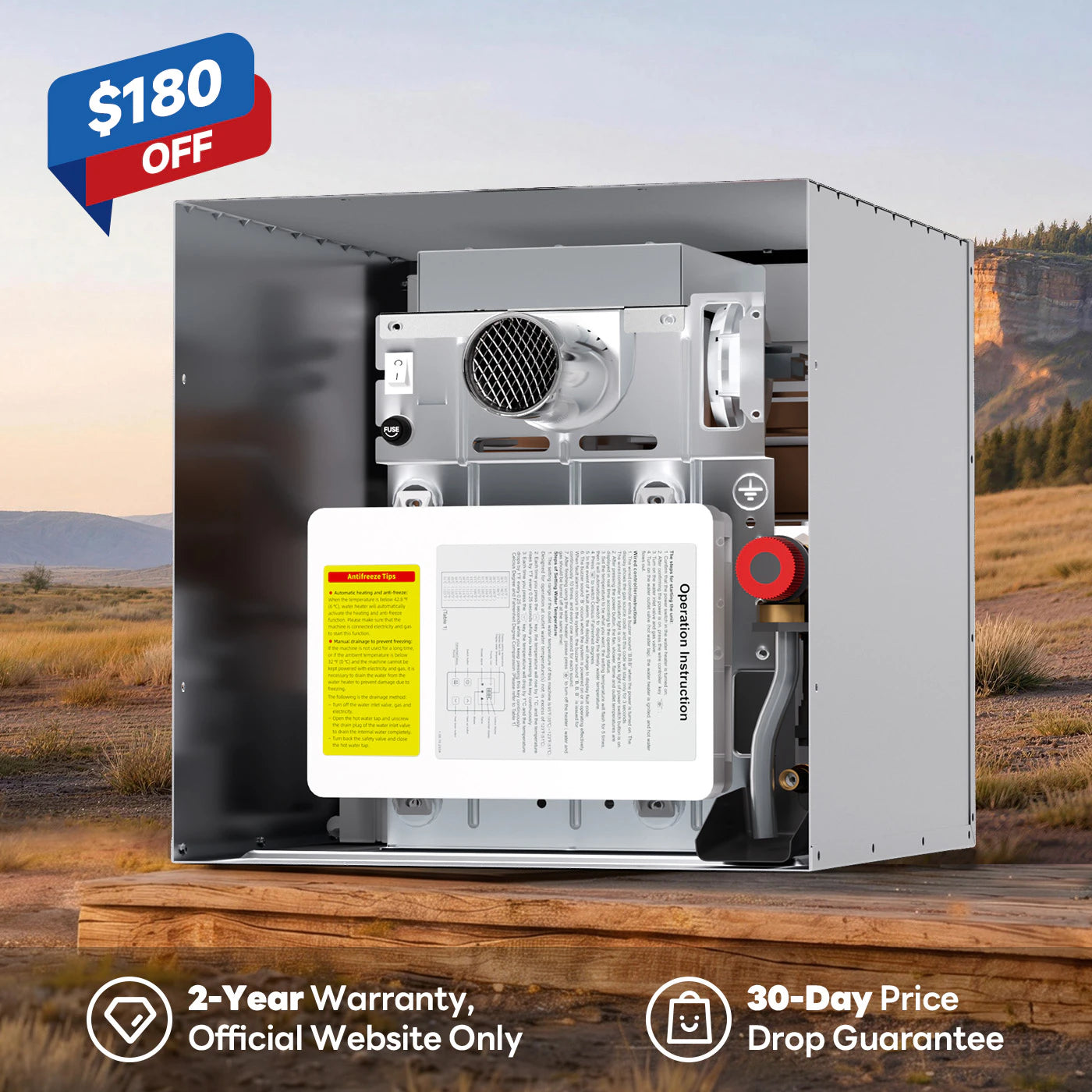 KINGRVER RV Tankless Water Heater 48000btu without Door, Propane Gas, DC 12V