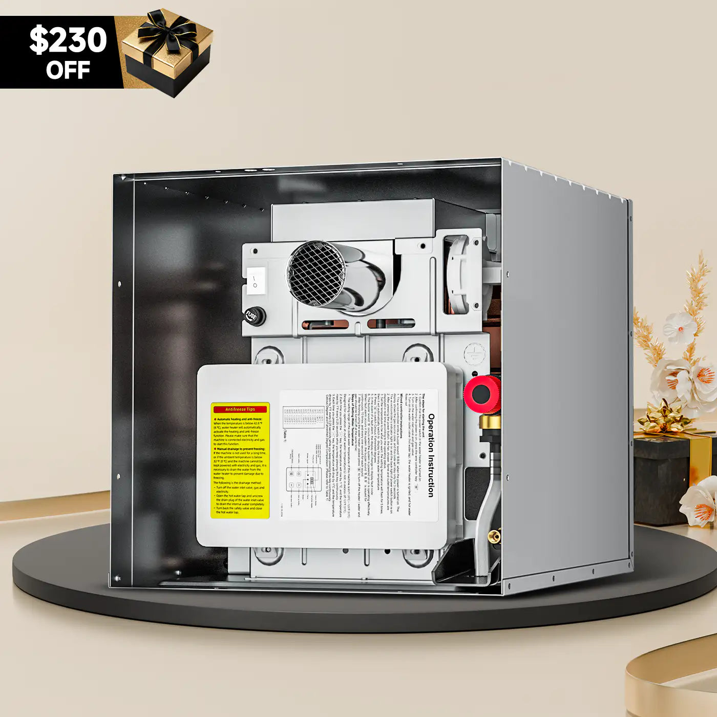 KINGRVER RV Tankless Water Heater 48000btu without Door, Propane Gas, DC 12V