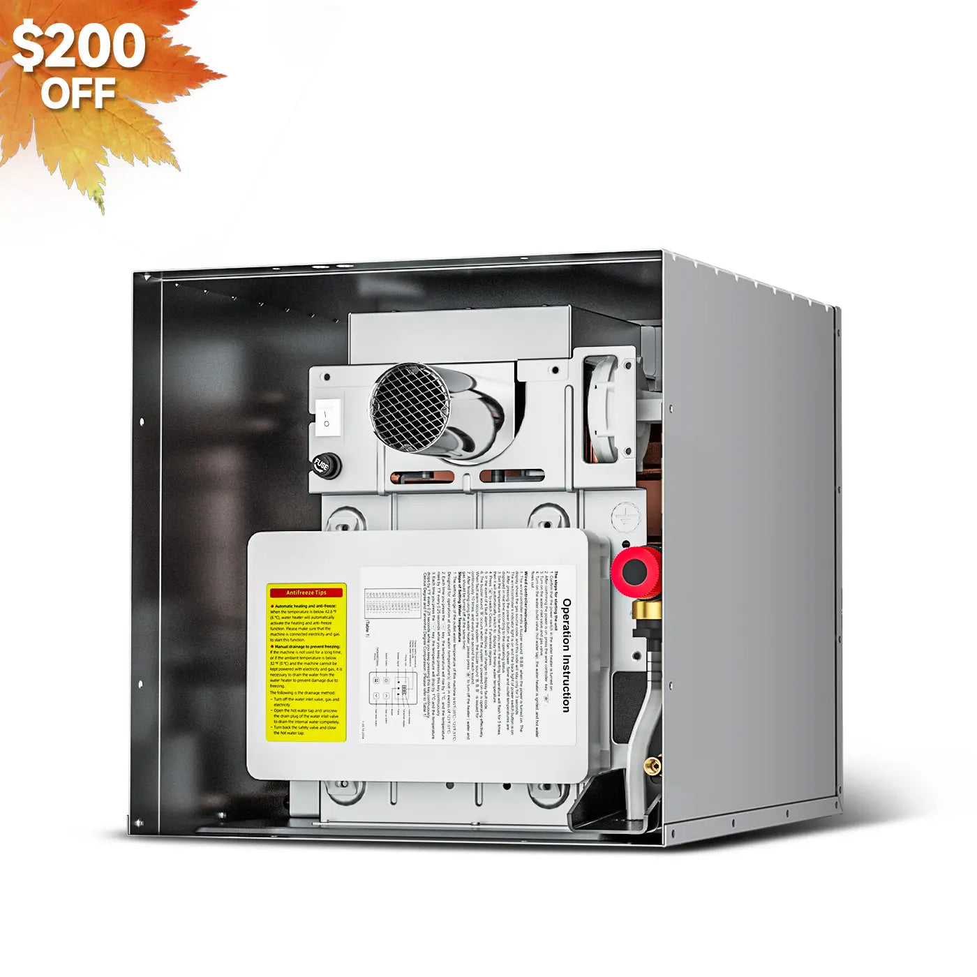 KINGRVER RV Tankless Water Heater 48000btu without Door, Propane Gas, DC 12V