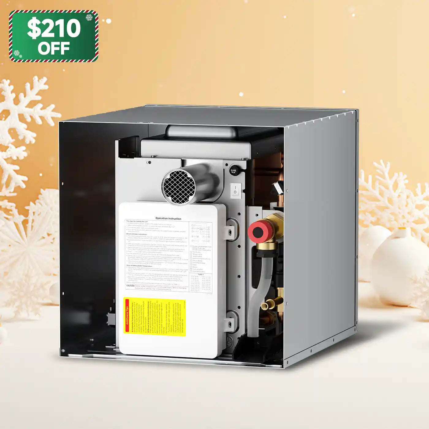 KINGRVER RV Tankless Water Heater 65,000 BTU without Door, Propane Gas, DC 12V