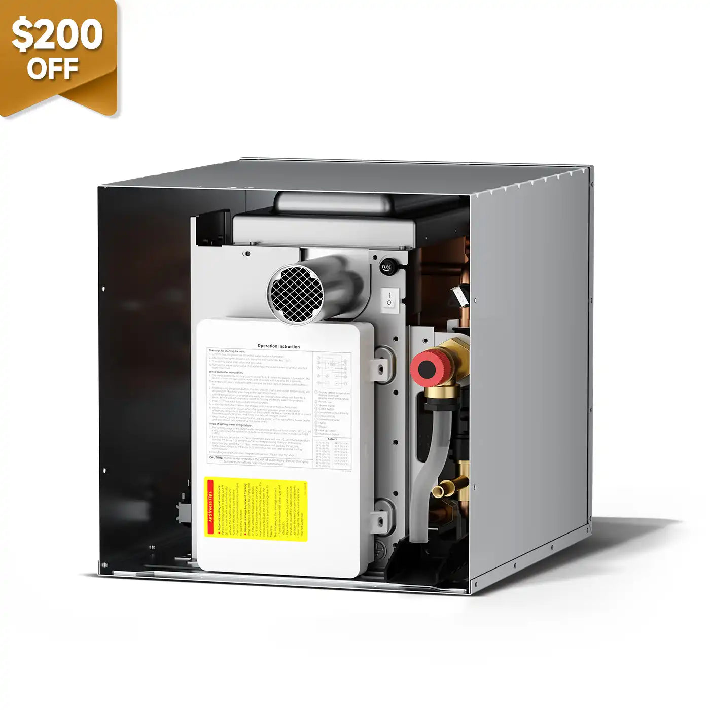 KINGRVER RV Tankless Water Heater 65,000 BTU without Door, Propane Gas, DC 12V