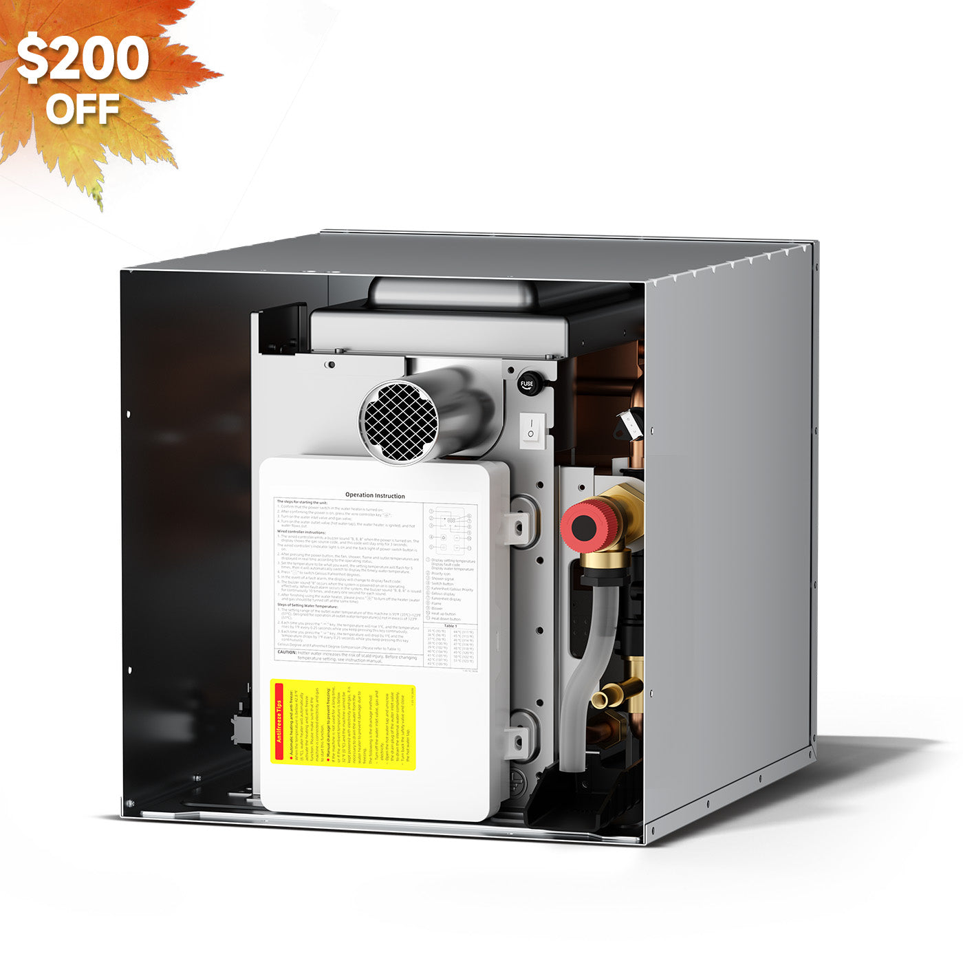KINGRVER RV Tankless Water Heater 65,000 BTU without Door, Propane Gas, DC 12V