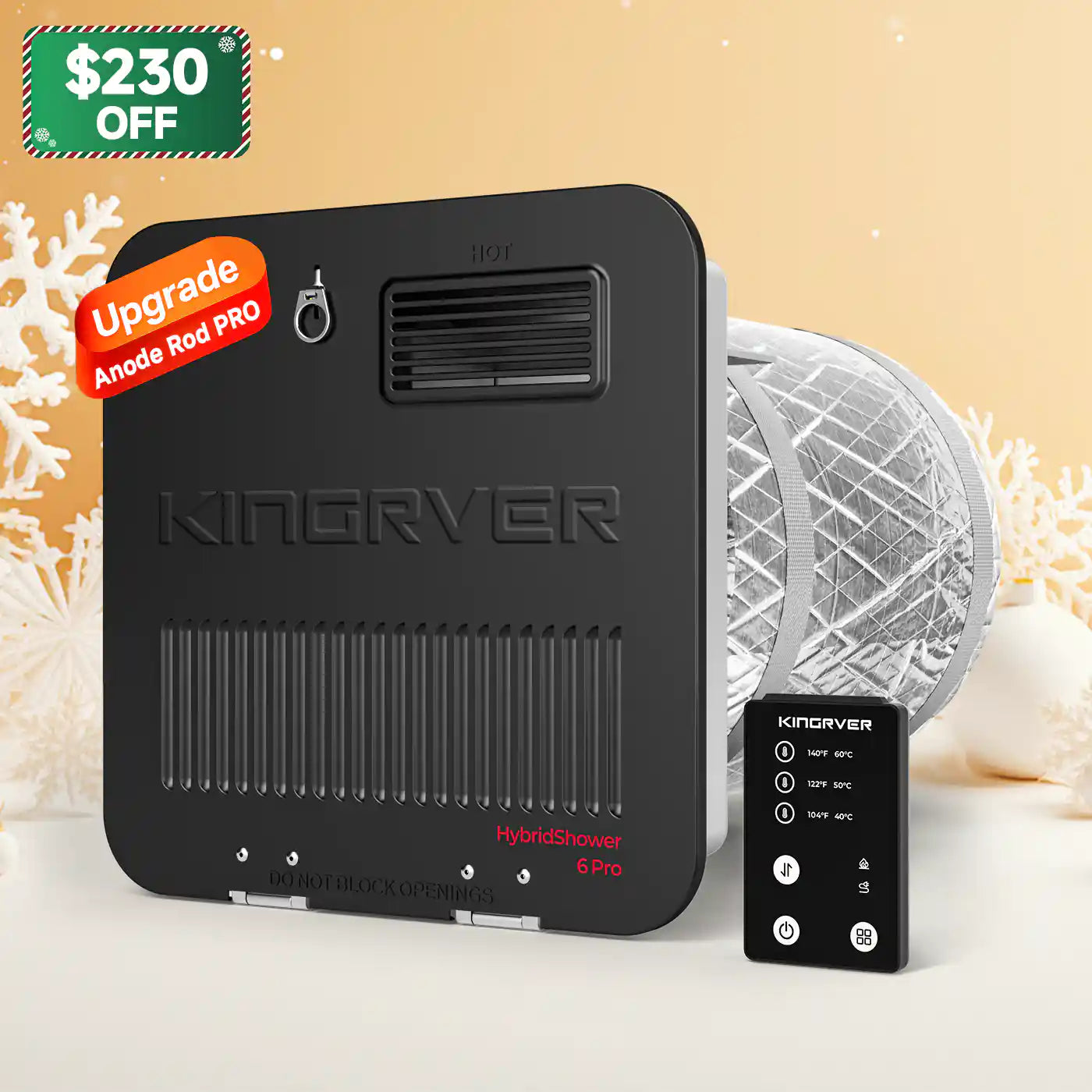 KINGRVER 6 Gallon RV Tank Water Heater | HybridShower 6 Pro – RV Gas and Electric Water Heater with Built-in Powered Anode Rod