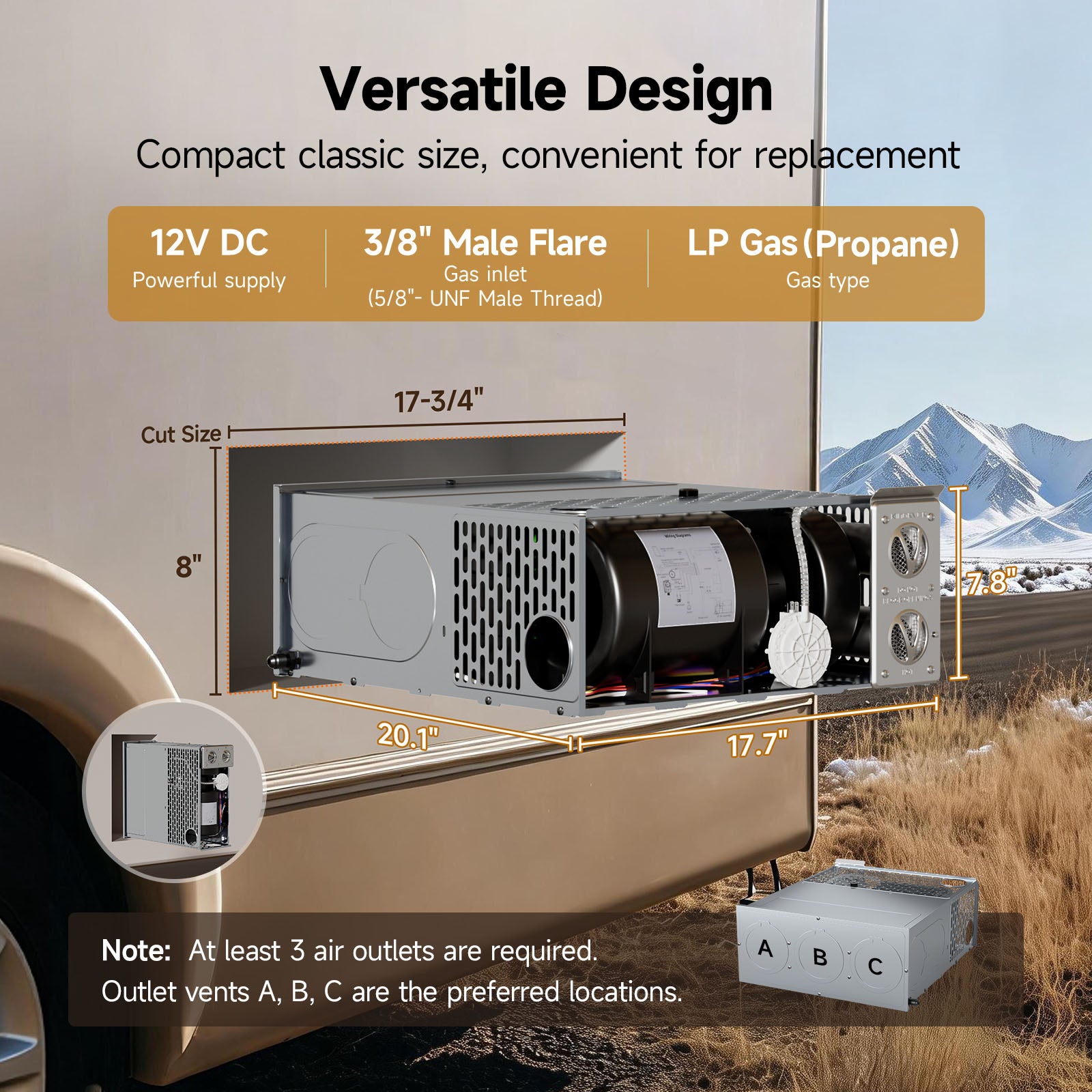 KINGRVER 25,000 BTU Powerful RV Furnace,HF25-E Heater,LP Gas