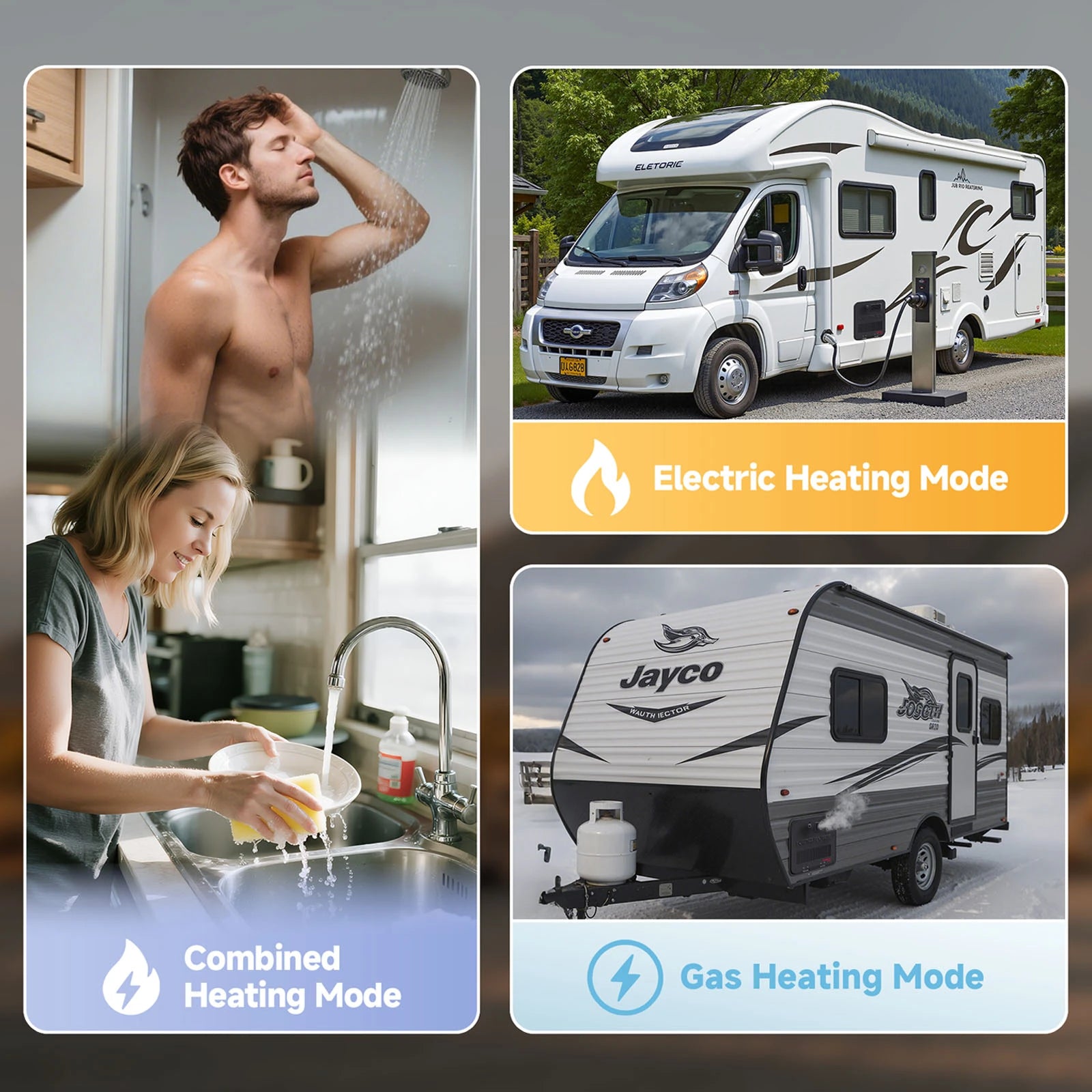 KINGRVER 6 Gallon RV Hybrid Tank Water Heater, Electric & Gas Heating Options, Porcelain Lined Steel Tank with Direct Spark Ignition (DSI)