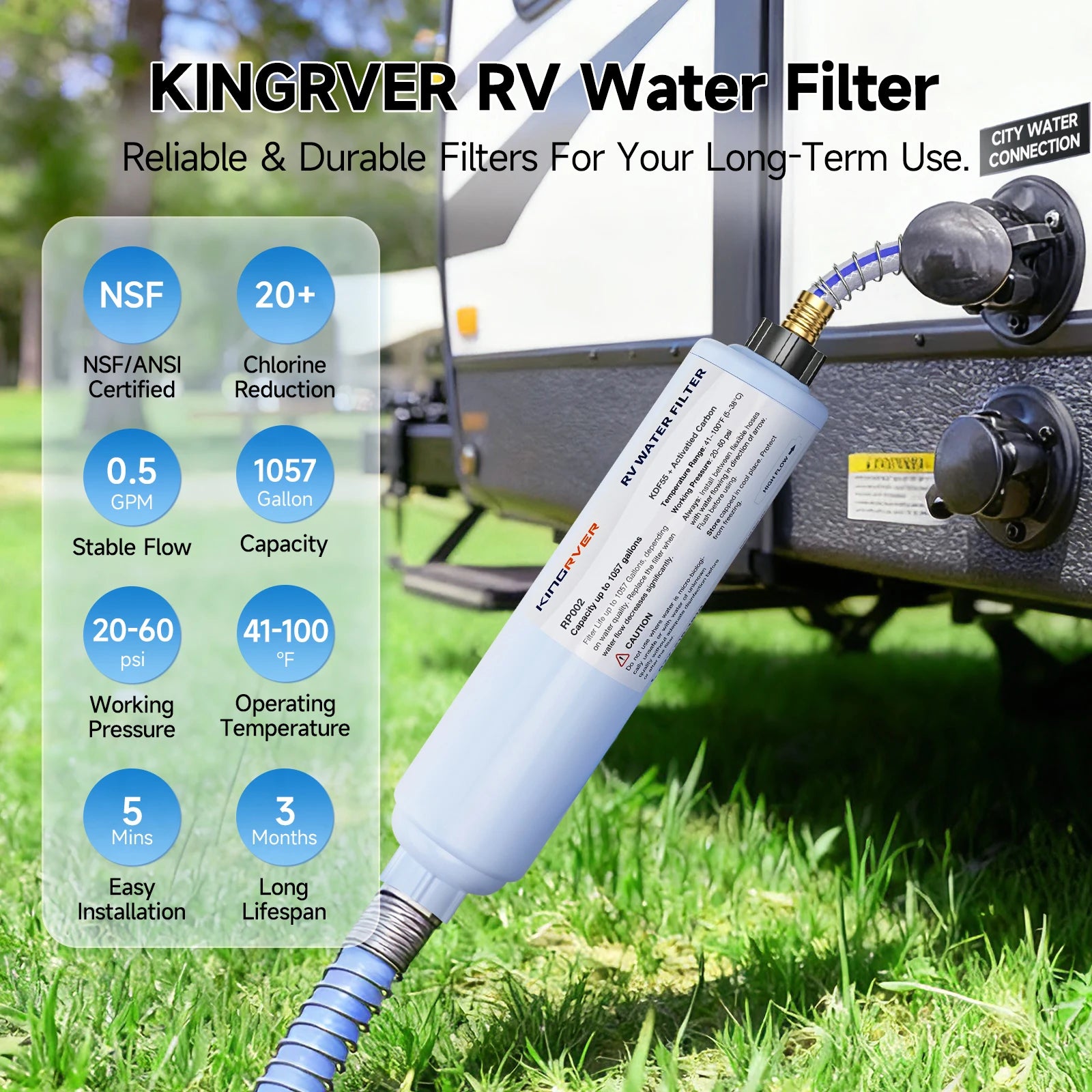 KingRVer RV Water Filter, RV Inline Hose Water Filter Garden,Camper Water Filter